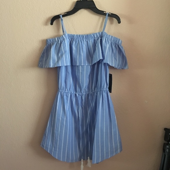Blue Stripes Off-shoulder dress - Picture 1 of 3